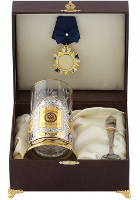 Набор для чая "ФНС" (3 предмета) в подарочном коробе с медалью "За трудолюбие и талант" (с позолочением)