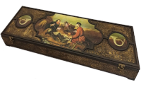 Набор шампуров с ручками из дерева с литьем в кожаном коробе